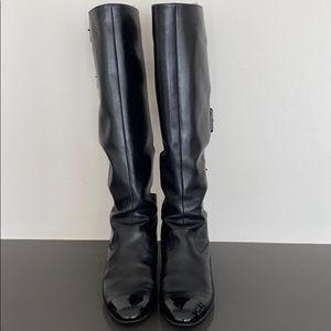 CHANEL Tall Leather Boots with Buckles
